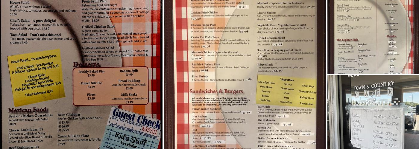 Town And Country Cafe Menu