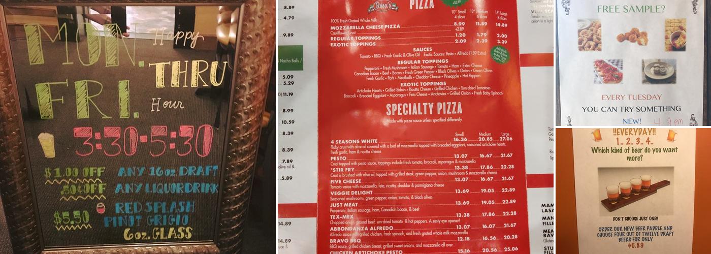 Rosa's Italian Ristorante Pizzeria Menu