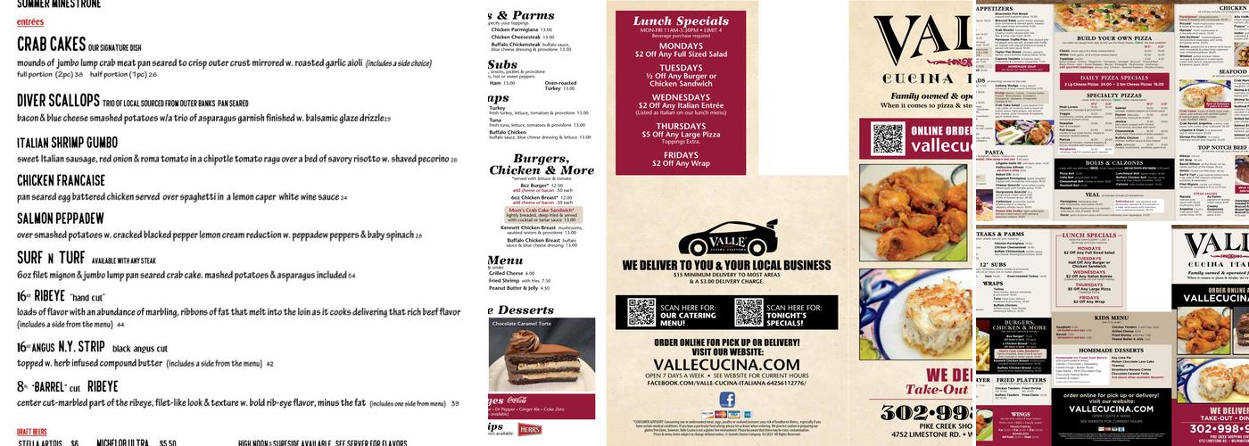 Valle Cucina Menu