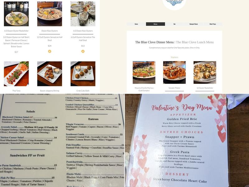 The Blue Clove Seafood Bar and Grill Menu