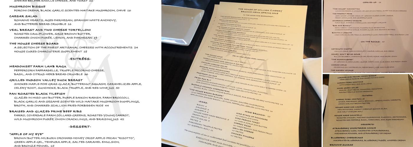 The House of William and Merry Menu