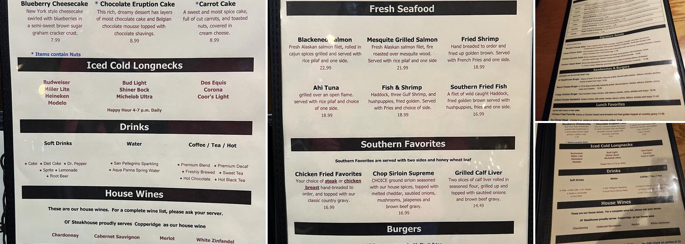 Ol' Steakhouse Co. Menu