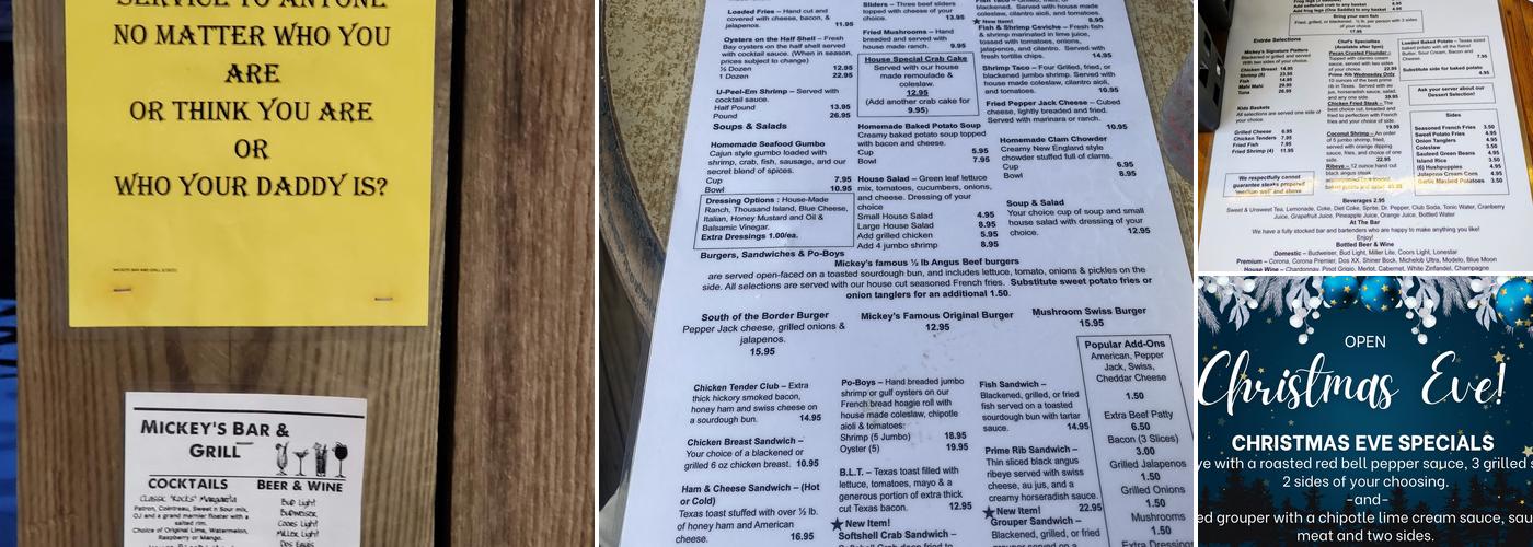 Mickey's Bar and Grill Menu