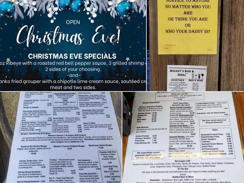 Mickey's Bar and Grill Menu