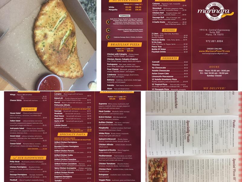 Marinara Pizza Menu