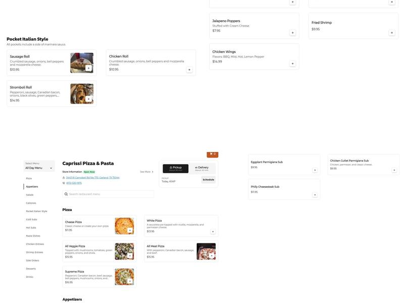 Caprissi Pizza Menu