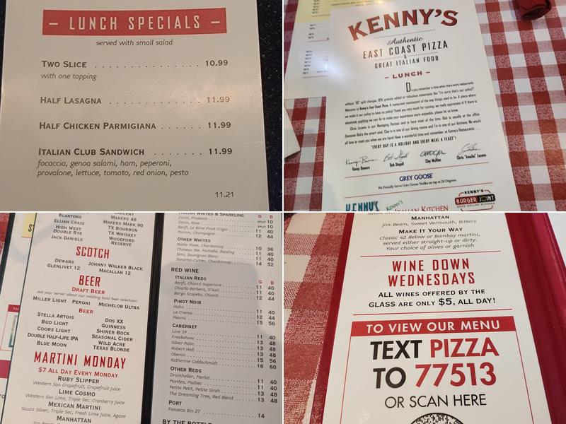Kenny's East Coast Pizza & Great Italian Food Menu