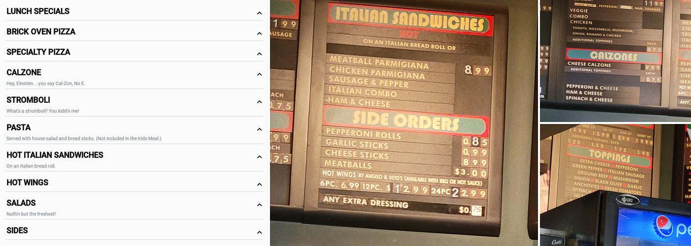 Angelo & Vito's Pizzeria Menu