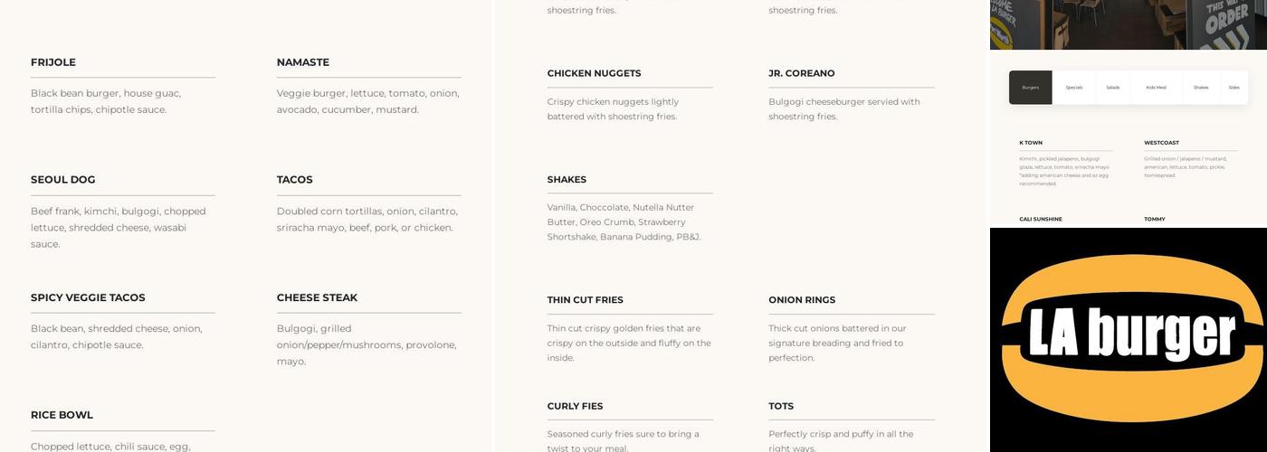 LA Burger Menu