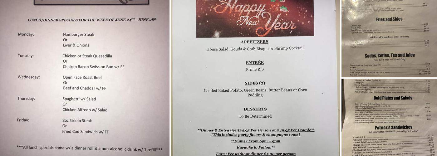 Patrick's Restaurant Menu