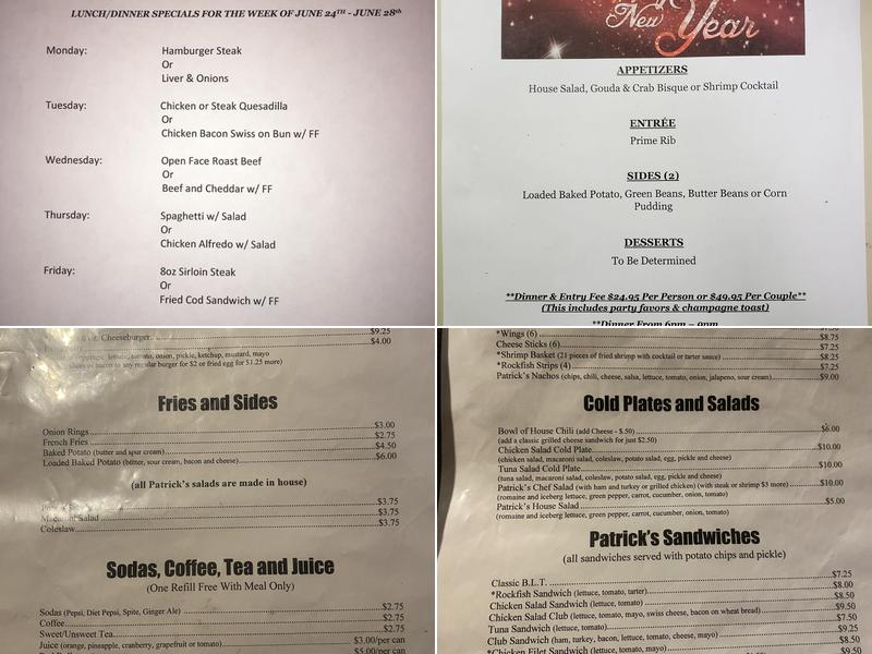Patrick's Restaurant Menu