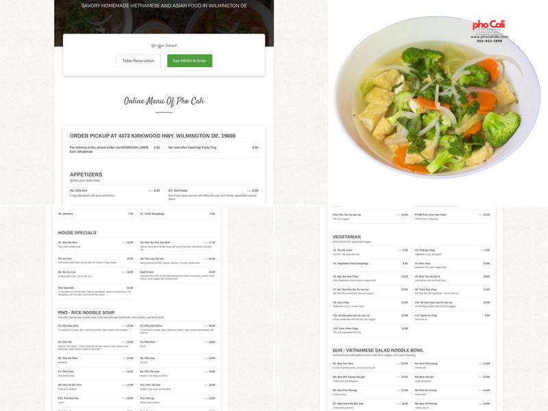 Pho Cali Menu