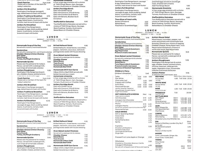 Antlers Coffee House Menu