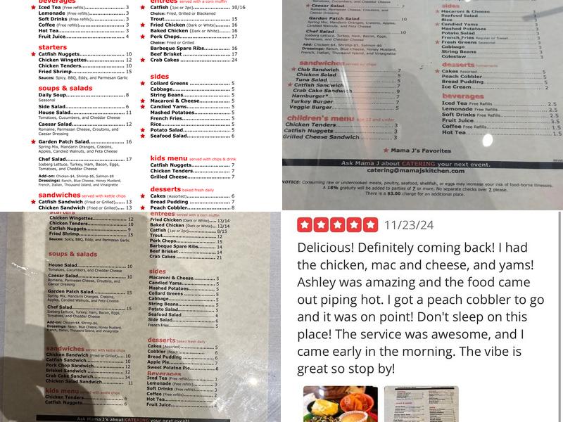 Mama J's Kitchen Menu
