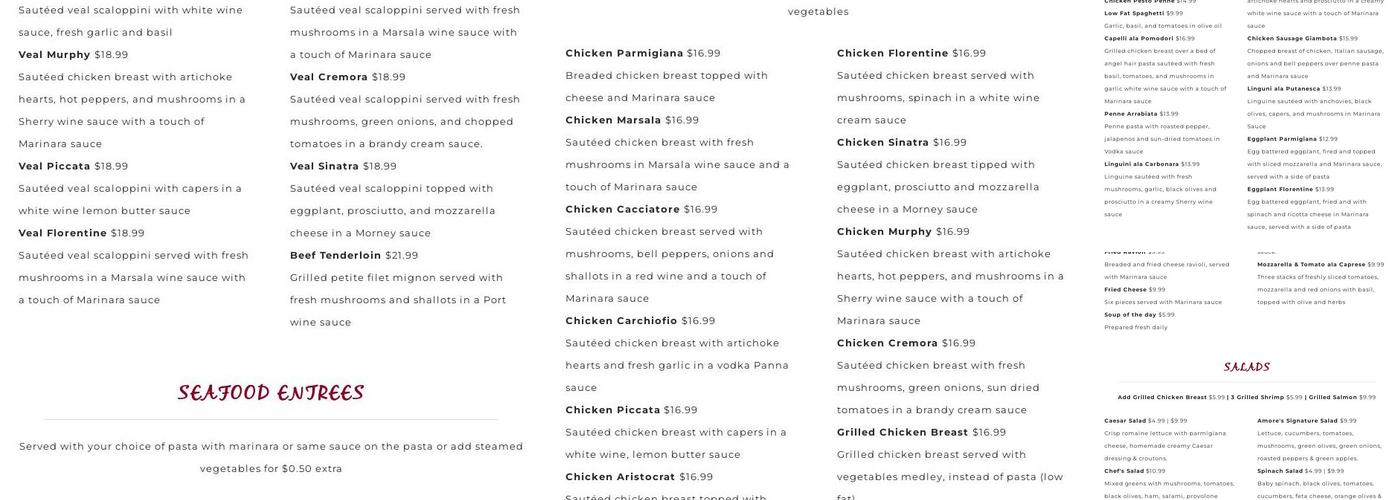 Cafe Amore Menu