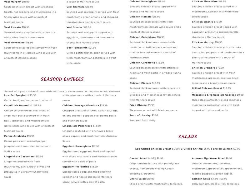 Cafe Amore Menu