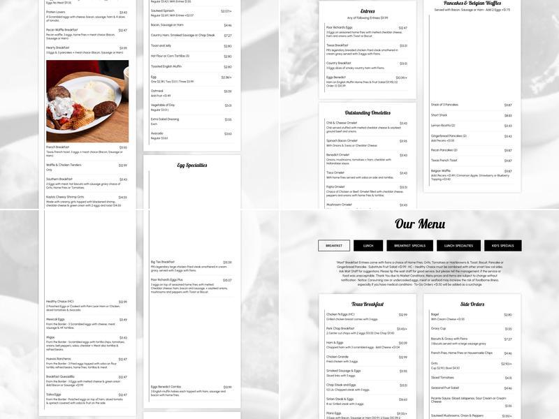Poor Richard's Cafe Menu