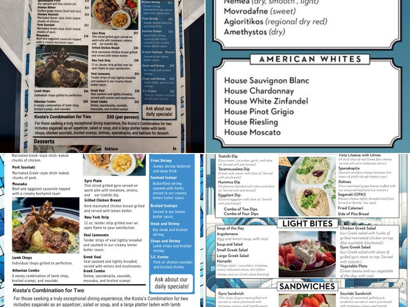 Kostas Cafe Menu