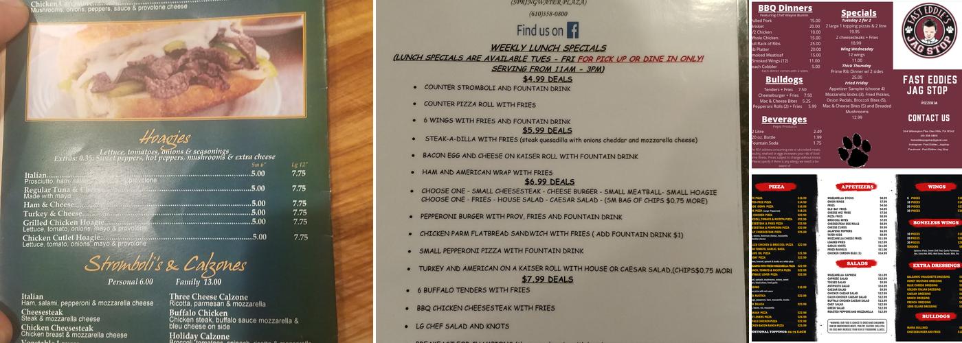 Fast Eddies Jag Stop Menu