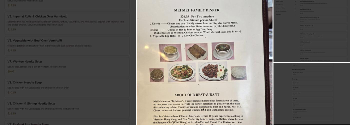 Mei Mei China Restaurant Menu