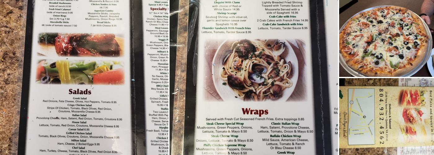 Milton Pizza Menu