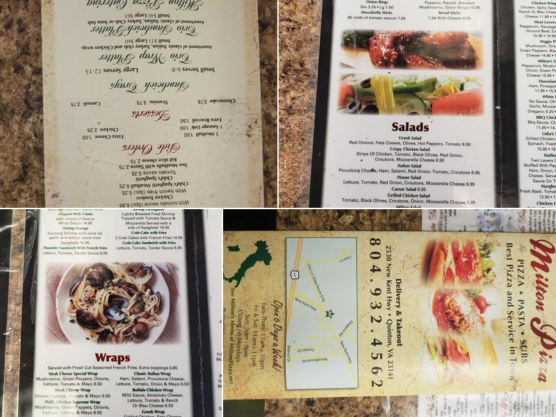 Milton Pizza Menu