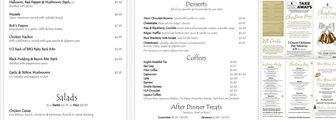 The Duke of York Inn Menu