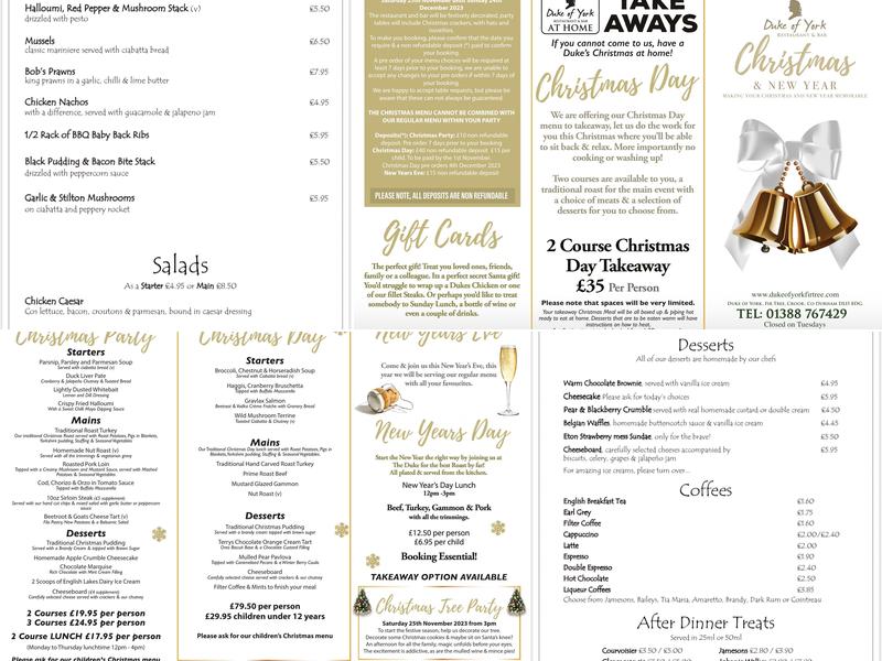 The Duke of York Inn Menu