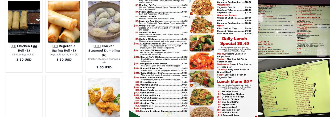 Yu's Asian Diner Menu