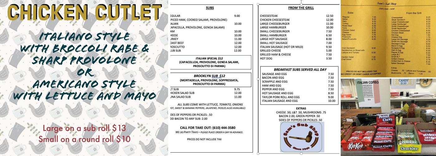 Sam's Sub Shop Menu