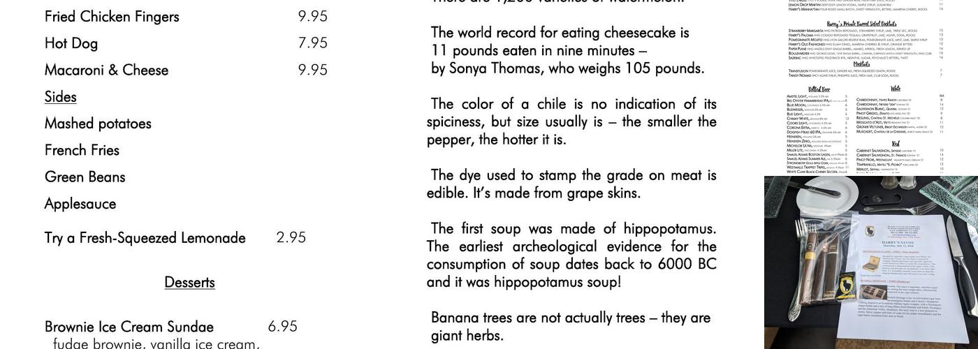 Harry's Savoy Grill Menu