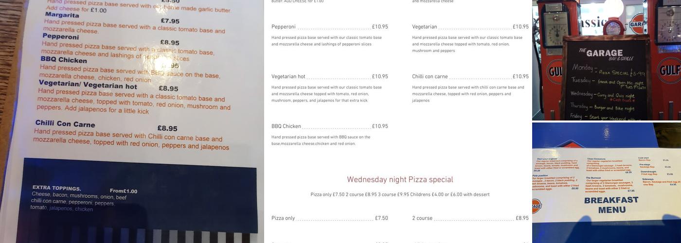 The Garage bar and grille Menu