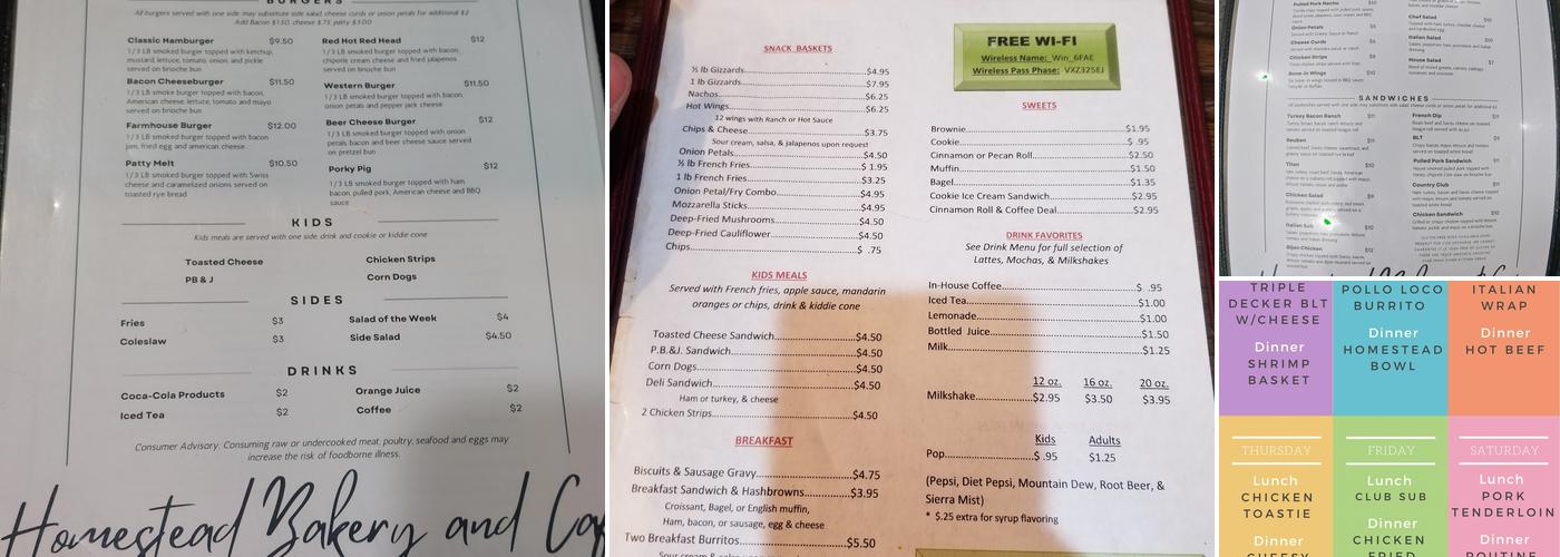 Homestead Bakery & Cafe Menu