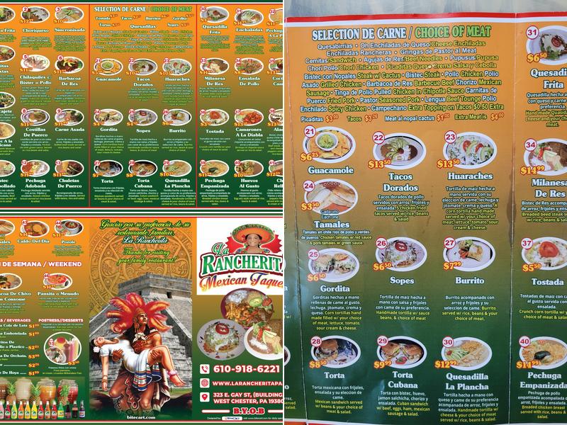La Rancherita Mexican Taqueria Menu