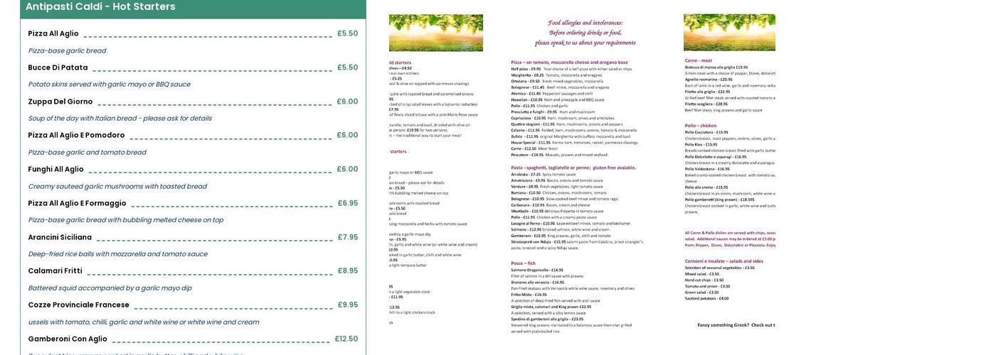 Raffaello's Guidepost Menu