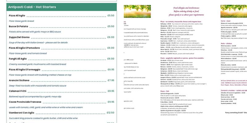 Raffaello's Guidepost Menu
