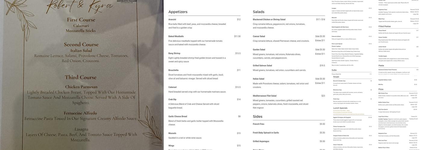 Roma Restaurant, Catering, and Events Menu
