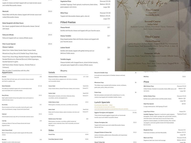 Roma Restaurant, Catering, and Events Menu