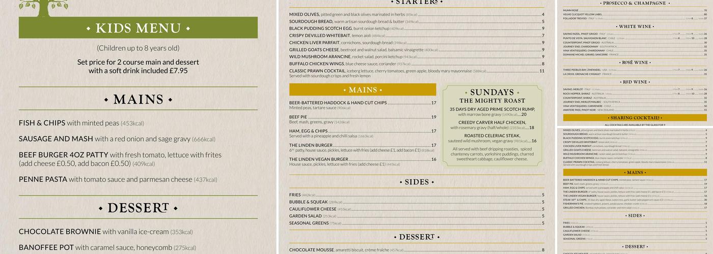 Linden Tree Pub Menu