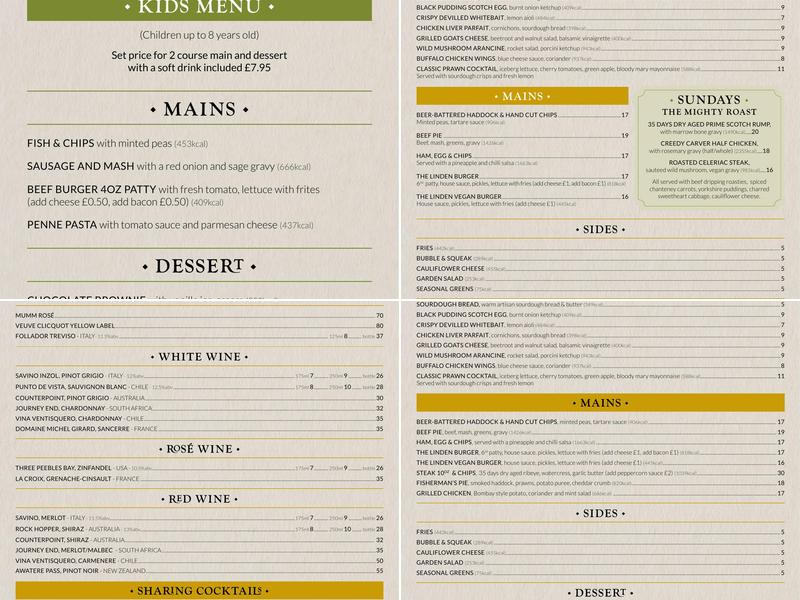 Linden Tree Pub Menu