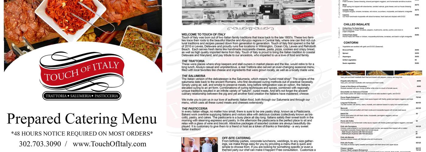 Touch of Italy Wilmington Menu