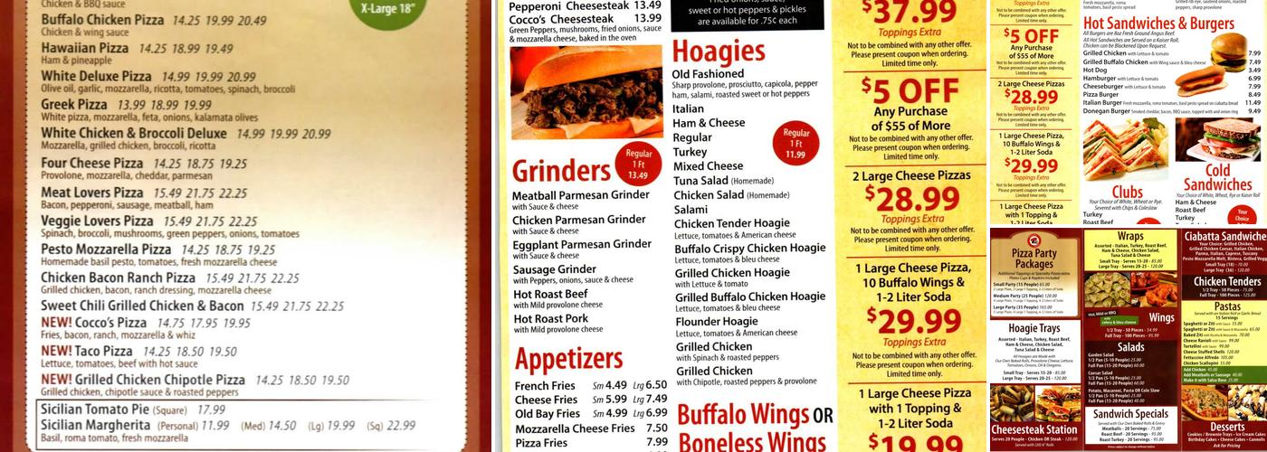Cocco's Pizza Menu