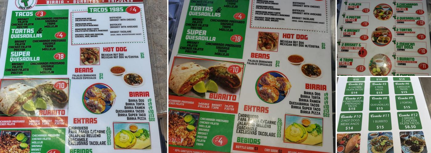 Tacolare San Bernardo Menu