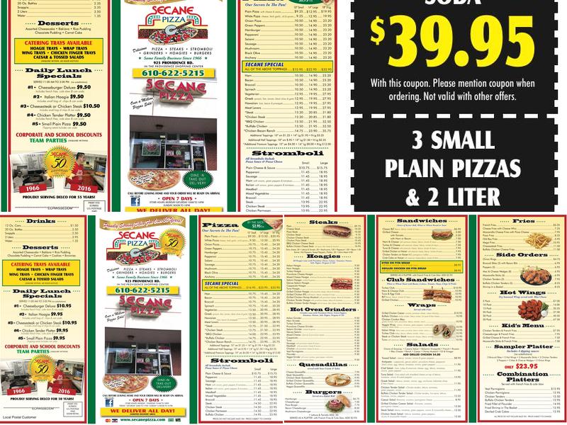 Secane Pizza Menu