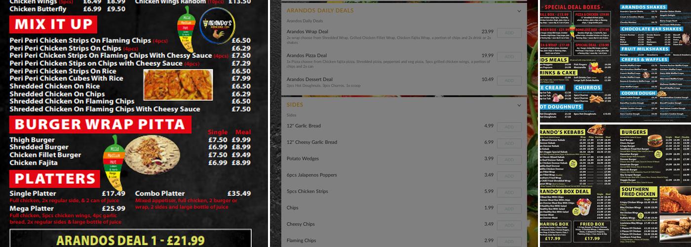 Arandos Peterhead Menu