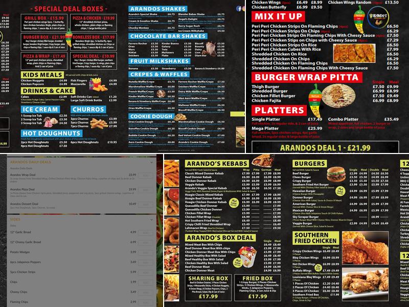 Arandos Peterhead Menu