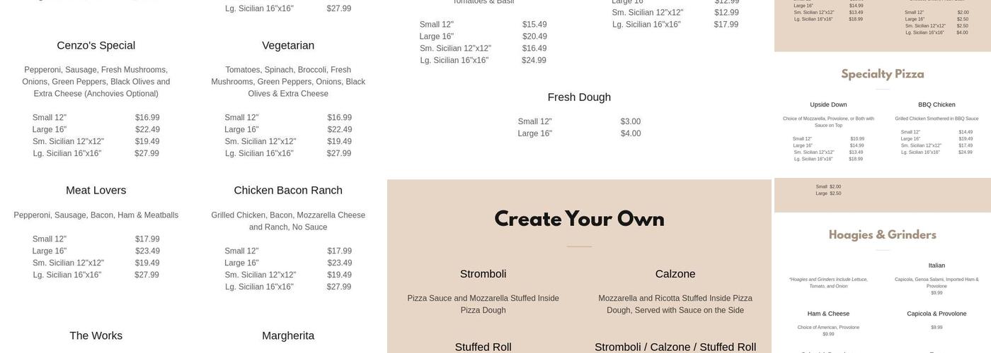 Cenzo's Pizzeria Menu
