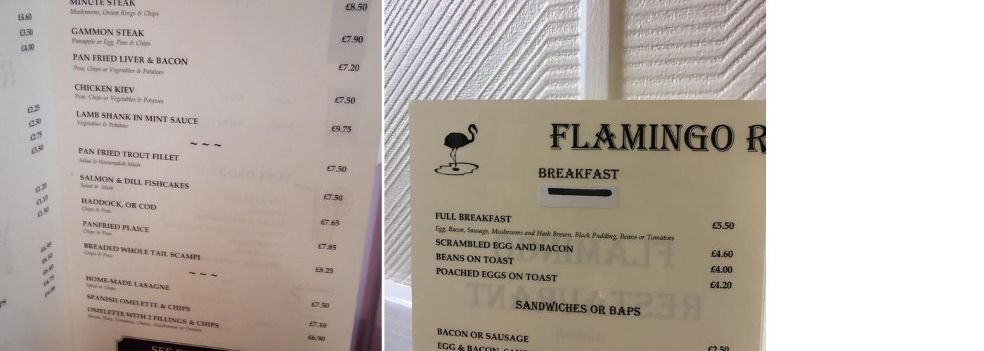 Flamingo Restaurant Menu