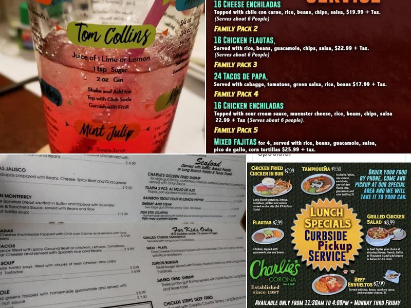 Charlie's Corona Bar and Grill Menu