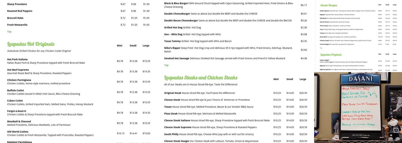 Laspadas Steaks & Hoagies Menu